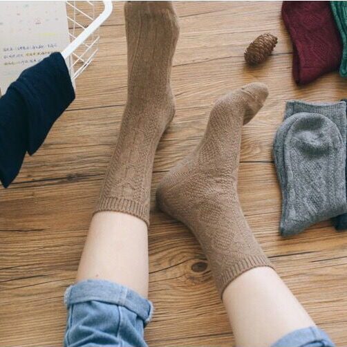 ZAA mùa thu và mùa đông dày vớ len ấm màu cơ sở vớ nữ retro retro gió Bắc Sen vớ vớ tất trắng