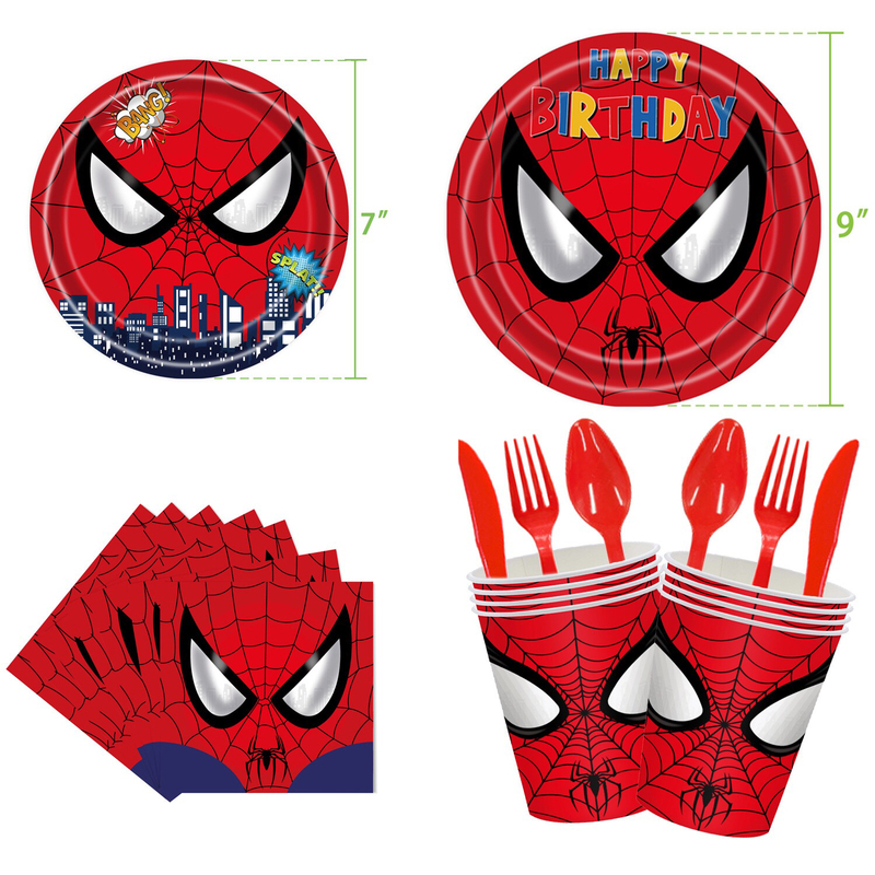 Red Spider-Man Party Supplies Spiderman Paper Birthday Tableware Paper Plates Banner Balloons Decoration for 10 People Red Spider-Man Party Supplies Spiderman Paper Birthday Tableware Paper Plates Banner Balloons Decoration for 10 People