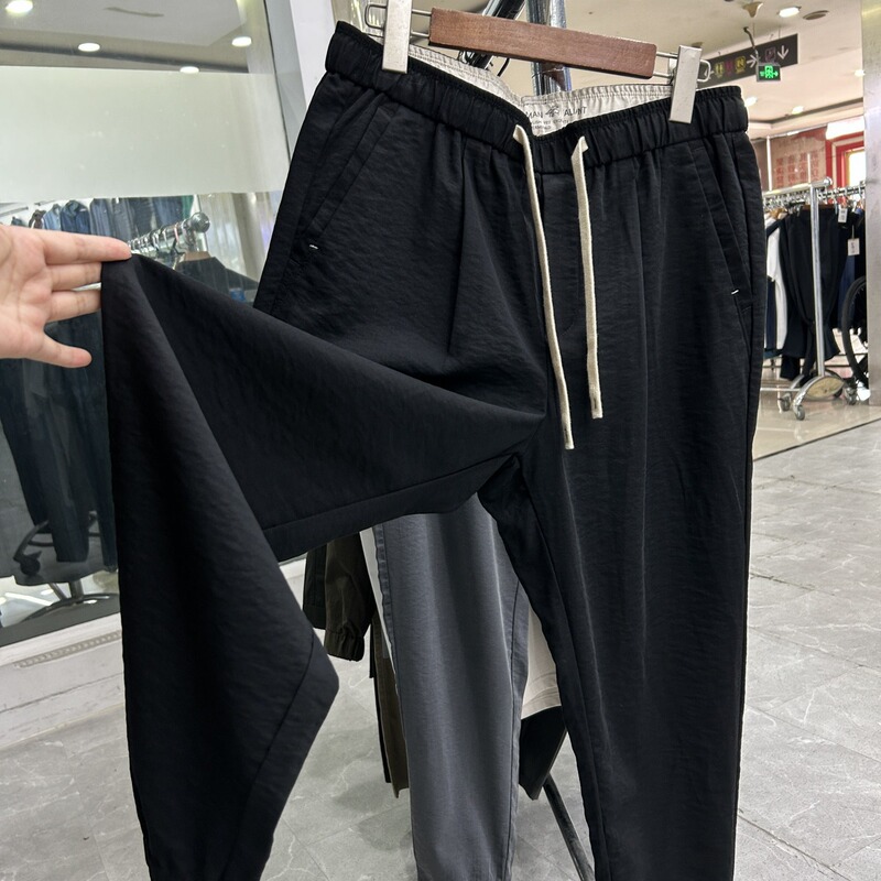 【H Brand】Rare Black Color! Cool! the Actual Product Is More Comfortable! Brand Label-Cut Men's Summer Casual Sweatpants
