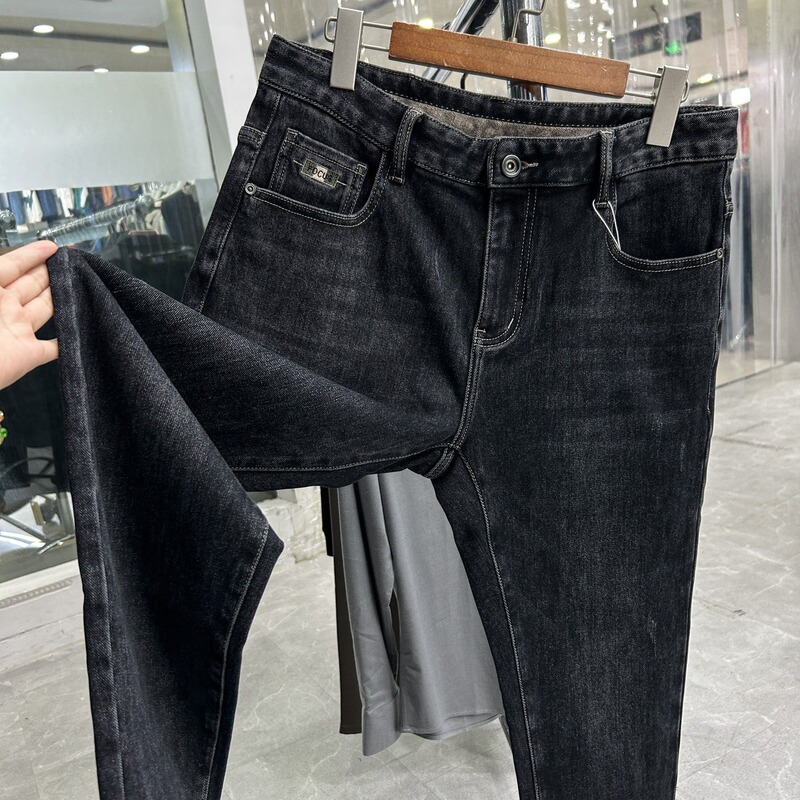 【H Brand】Thickened Version! Rare Black Denim! Wind-Resistant and Warm! Brand Clearance, Cut Label Men's Jeans