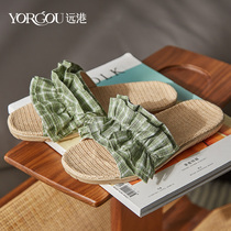 Yuangang linen slippers ladies summer indoor deodorant home non-slip home four seasons office floor sandals