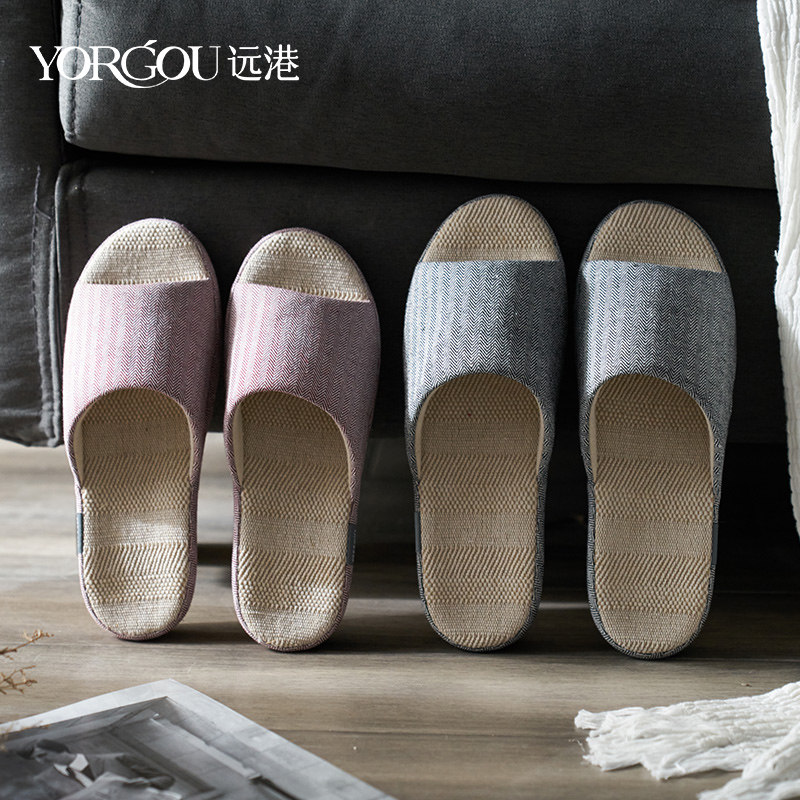 Qingkurang Distant Harbor All Season Cotton Linen Slippers Women Indoor Cloth Art Non-slip Domestic Soft Bottom Linen Spring Autumn Cool Tug