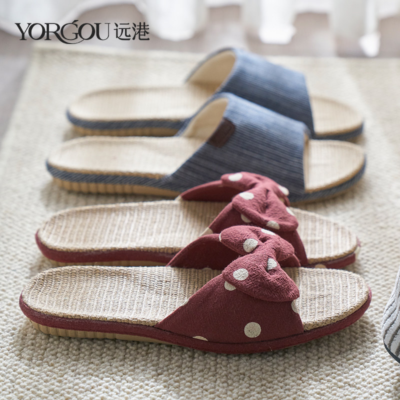 Yuangang Four Seasons deodorant antibacterial linen slippers female summer indoor silent home non-slip couple male household cloth