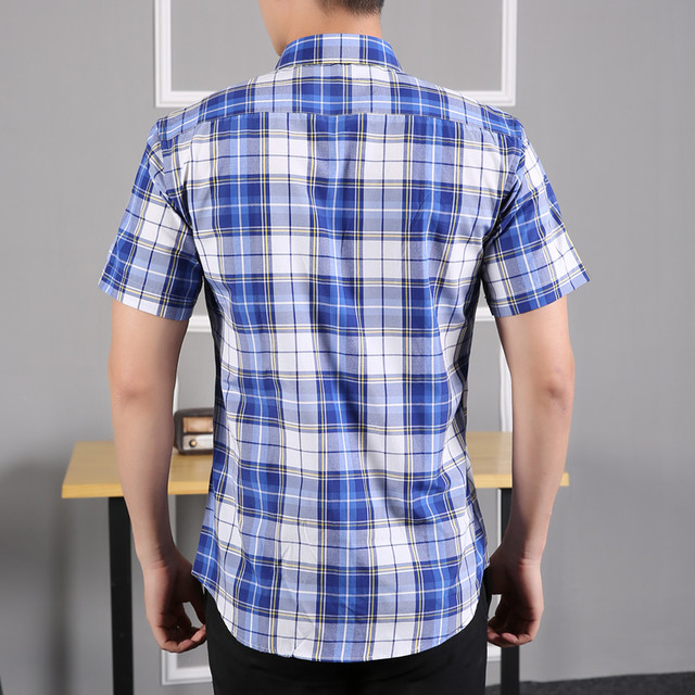 2023 Summer Men's Short Sleeve Plaid Shirt Youth Korean Slim Student Casual Half Sleeve Large Size Plaid Shirt