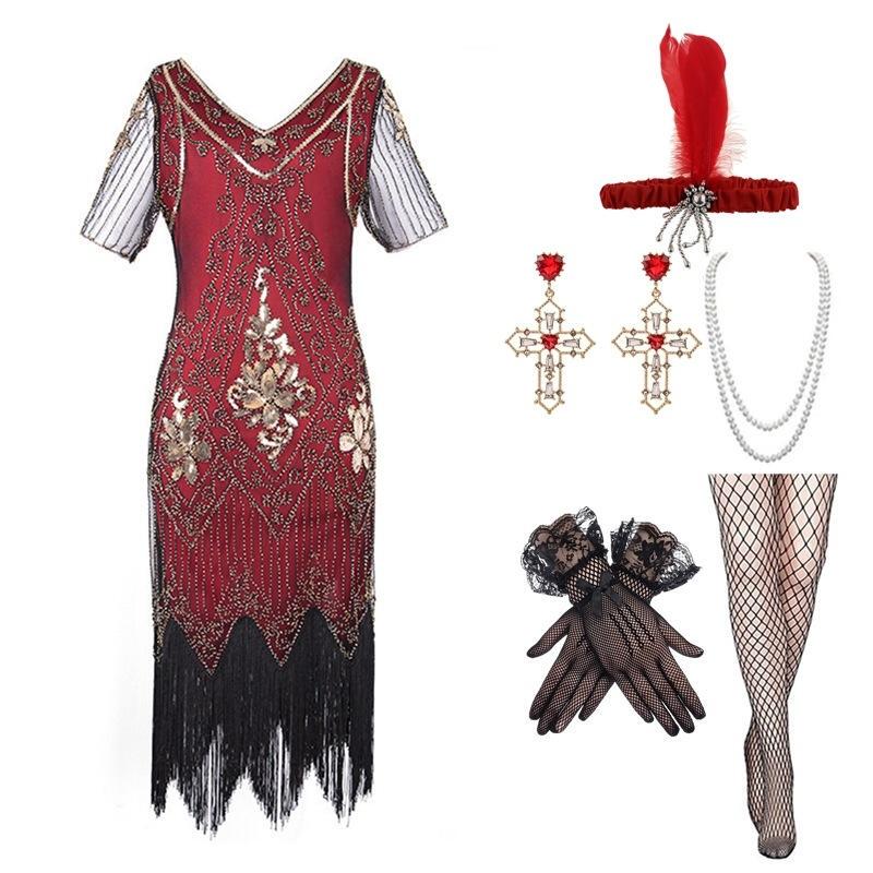 Amazon 1920S Gatsby Set Tassel Dress Evening Party Annual Meeting Banquet Long Dress Foreign Trade Dropshipping
