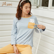 Pure Cotton Pyjamas Womens Home Wear Fashion Cute Thin girl Xia Hans version of home clothes on top of the top melon melon