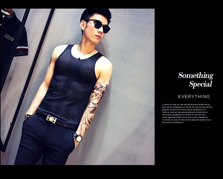 New M-5XL vest hộp đêm kiểu nam mạnh mẽ Anh gió cỡ lớn rỗng phiên bản Hàn Quốc của áo vest tự tu luyện B03P20 áo thể dục