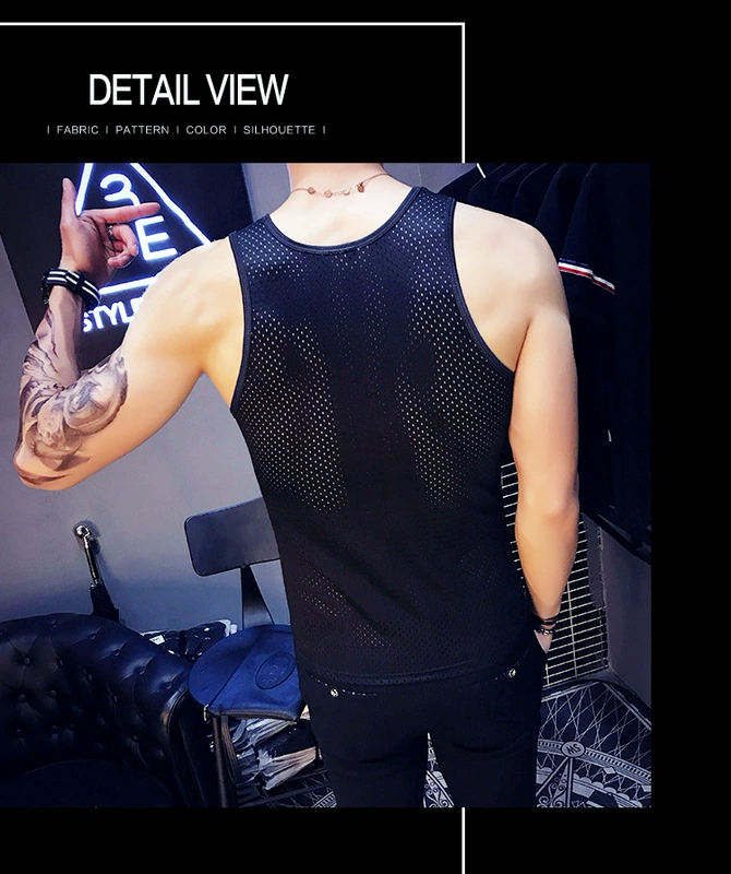 New M-5XL vest hộp đêm kiểu nam mạnh mẽ Anh gió cỡ lớn rỗng phiên bản Hàn Quốc của áo vest tự tu luyện B03P20 áo thể dục