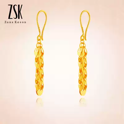 Zsk珠寶黃金耳吊女士車花鳳尾足金999金耳針金耳環金耳飾 G