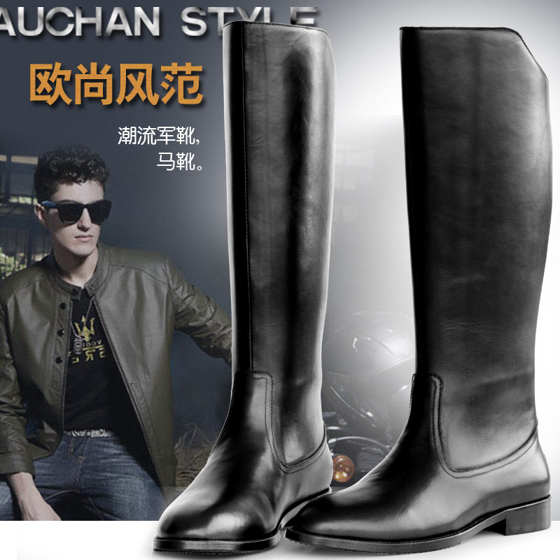 18 autumn and winter men's high boots warm boots leather boots riding boots men's large size boots riding boots leather boots cotton wool boots wool
