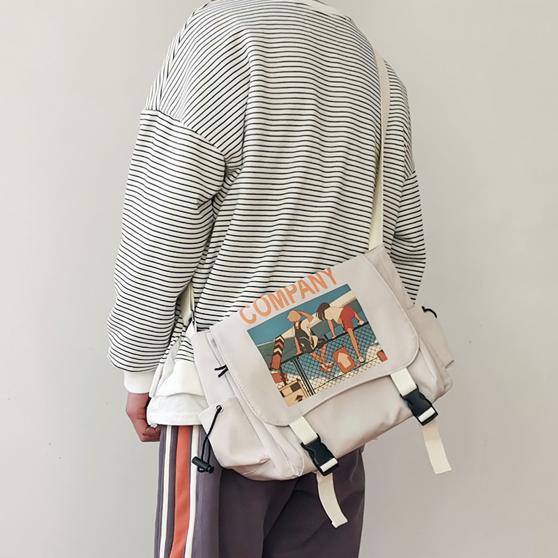 Special Clearance Cartoon Printed Shoulder Bag Hong Kong Style Harajuku Junior High School Students Flip Bag Men and Women Couples