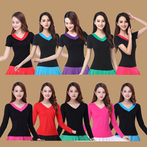 Summer new square dance clothing top short-sleeved middle-aged V-neck T-shirt front V-back round-neck dance clothing