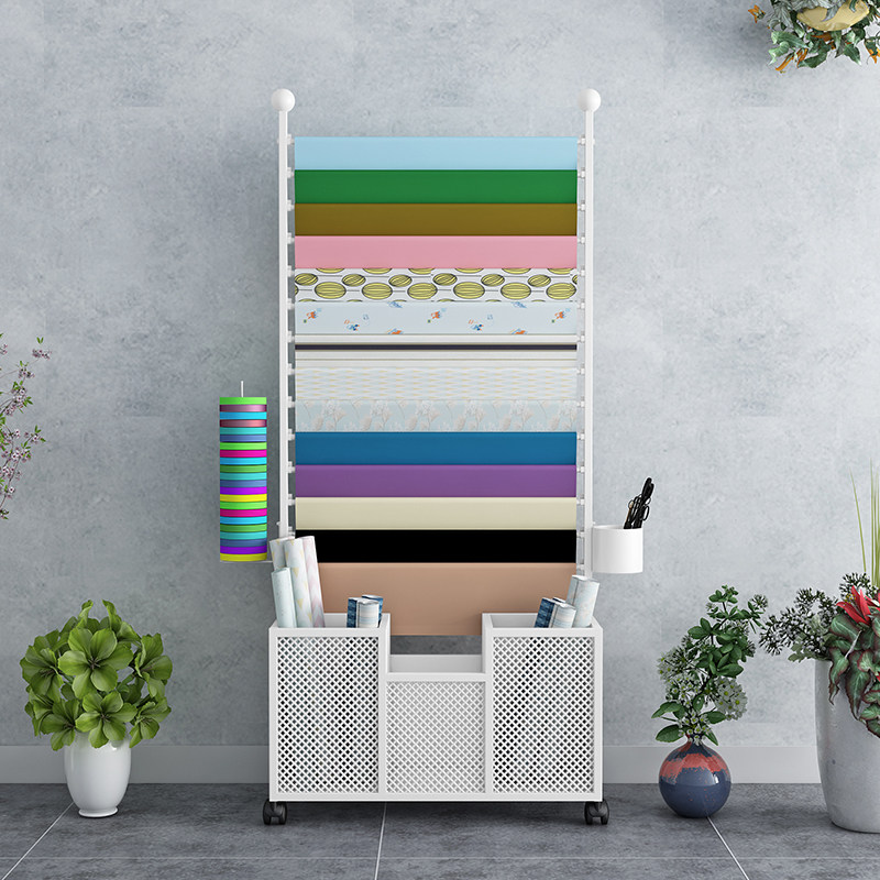 New wrought iron flower wrapping paper rack flower shop display rack ribbon ribbon storage layer shelf scarf car film wallpaper rack