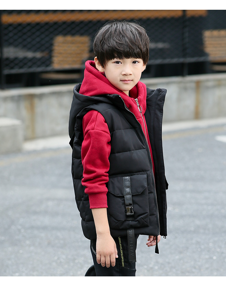 Quần áo bé trai cotton vest mùa đông 2018 mới cho bé lớn mùa thu và mùa đông vest trùm đầu dày Hàn Quốc áo khoác cho bé gái