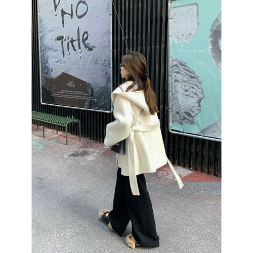 Шерстяной плащ, зимнее двусторонное шерстяное пальто, премиум класс, яркий броский стиль