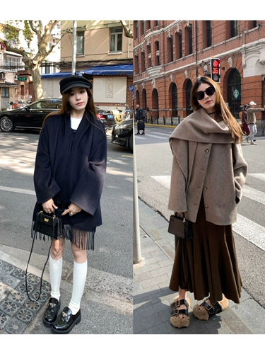 Шерстяной шарф, зимний плащ, двусторонное шерстяное пальто, яркий броский стиль, изысканный стиль