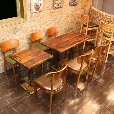 Nordic cafe solid wood table and chair American country western restaurant old vintage sweet shop pine table and chair combination
