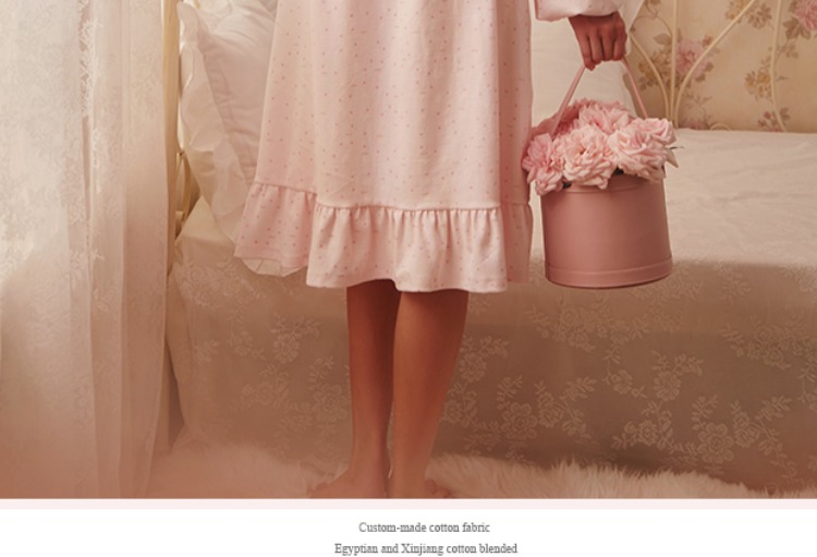 ROSETREE Princess Nightdress Women Winter Cotton Dễ thương Dịch vụ tại nhà Mùa thu Phim hoạt hình dài tay Nhật Bản vay cotton