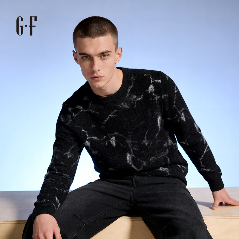 Gf Men's Clothing Winter Niche High-End Dark Marble Pattern Round Neck Sweater S/W 140254032 Gf Men's Clothing Winter Niche High-End Dark Marble Pattern Round Neck Sweater S/W 140254032