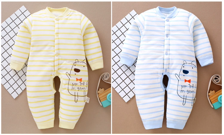 Quần áo ấm cho bé mùa thu và mùa đông jumpsuit chần 10 tháng nam quần áo trẻ em mùa đông cotton dày phụ nữ mặc áo khoác cotton áo liền quần cho bé