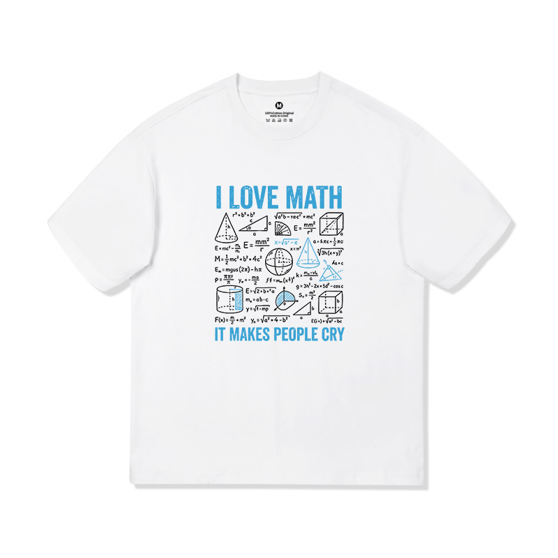 Teego· Blue Letter Math Graphic Creative Text Fun Short-Sleeved New Style for Men and Women