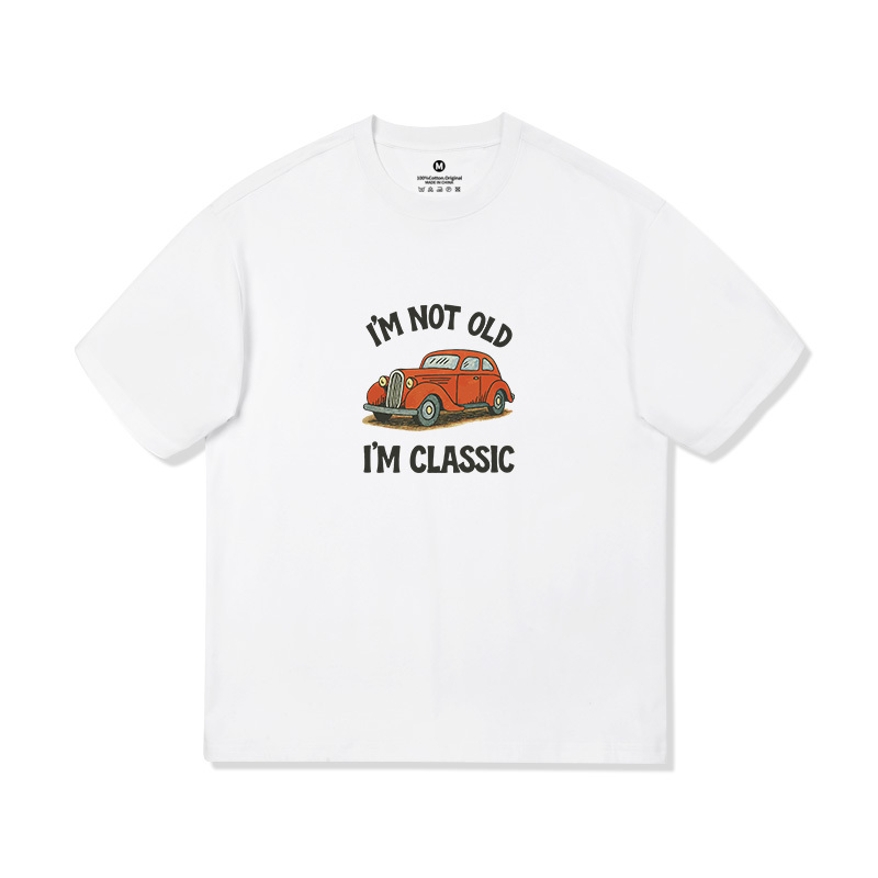 Teego· Classic Orange Car Creative Text Fun Short-Sleeved New Style for Men and Women