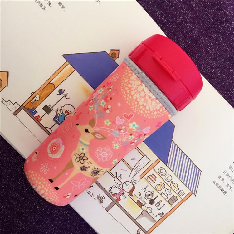 Dày dễ thương Tupperware 500ML Cup Cup Cup Đặt cách nhiệt Túi nước Cup Túi chống rơi Ấm - Tách bình nước giữ nhiệt lock&lock