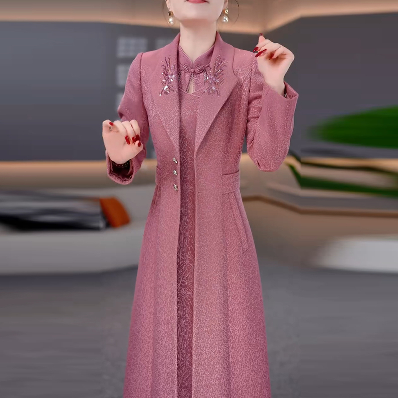 Dbf-25B081Mj Autumn Windbreaker Jacket + Dress, Fashionable Slim Fit and Elegant Two-Piece Set M-5Xl