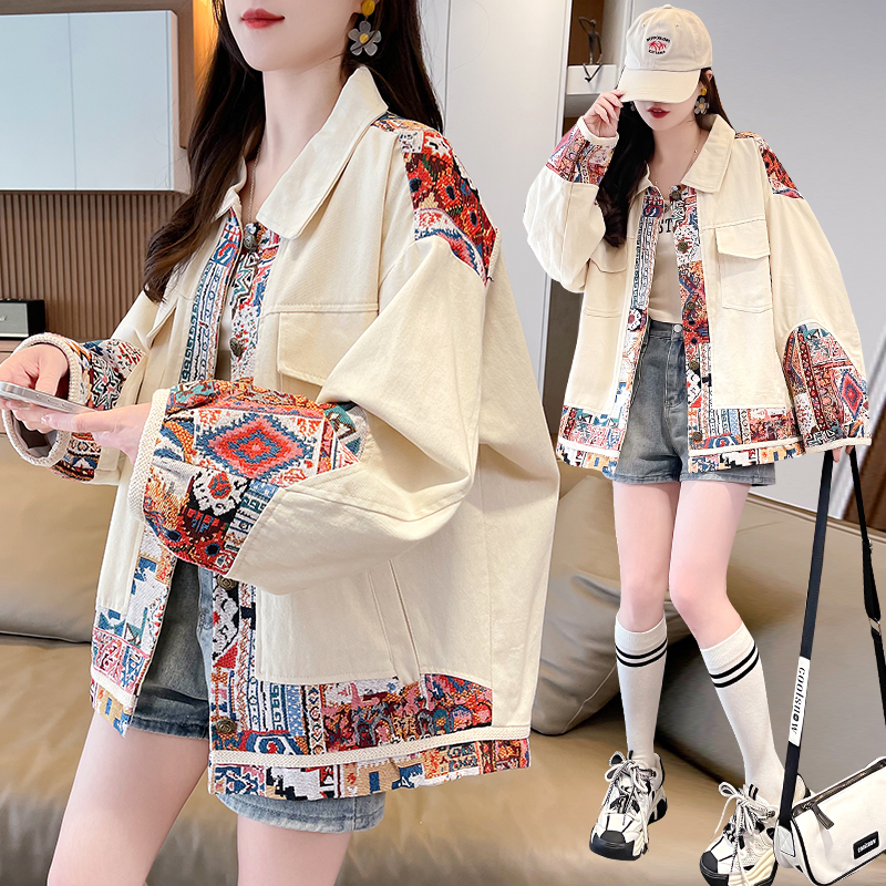 Color-Blocked Embroidered Lapel Jacket for Girls, Spring and Autumn 2026 New Style, Junior High and High School Students, National Trend Casual Jacket Top
