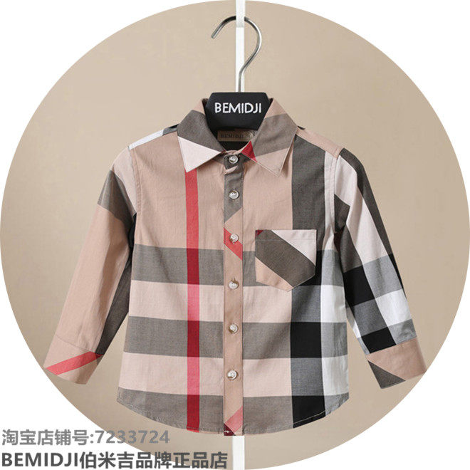 Bemidji Bermigi Yinglun Children's Clothing Spring Autumn Boy Baby Plaid Shirt College Wind Pure Cotton Handsome blouses