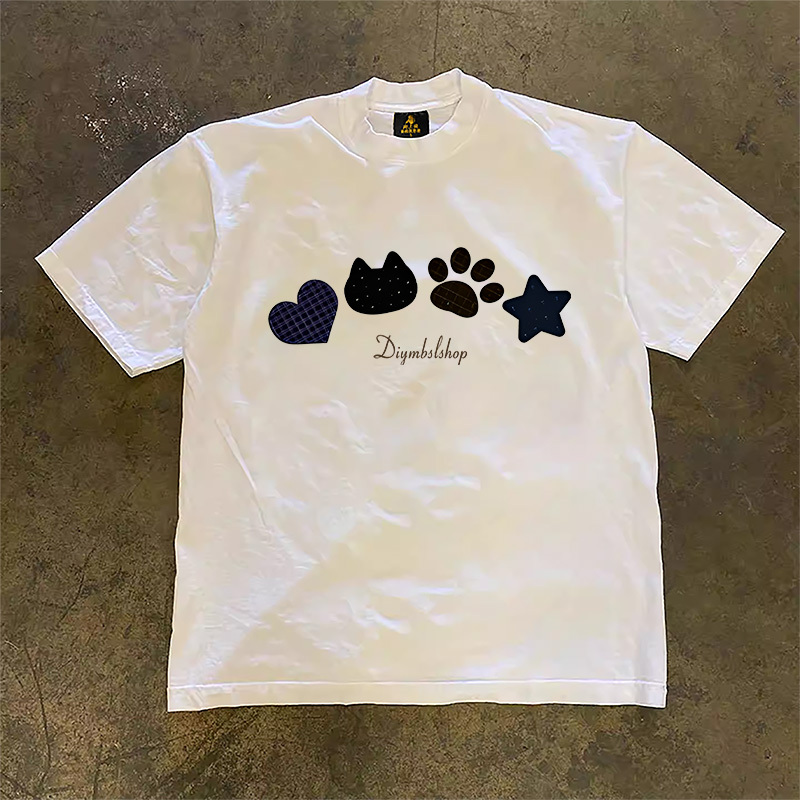 Make Money and Do Charity Three-Thread 260 Pure Cotton Double Yarn Upupxia Upward Hero Couple Women's Loose Short-Sleeved T-Shirt Men's