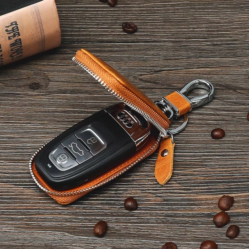 New Genuine Leather Car Key Case, European and American Retro Style, Waist-Hanging, Keyless Entry Remote Control Key Protective Cover for Men