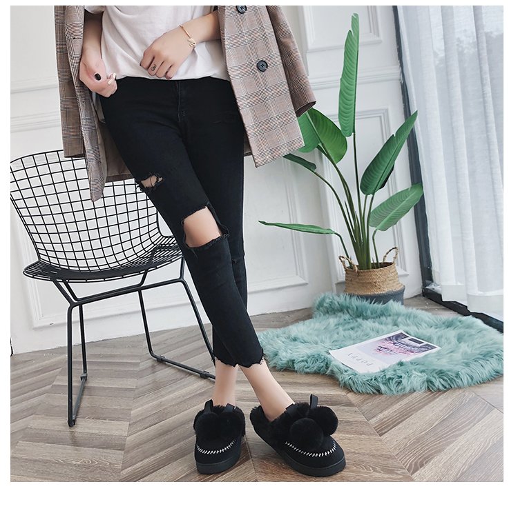Dép đi trong nhà một nửa sang trọng nữ ulzzang Baotou trong nhà dễ thương phiên bản Hàn Quốc của mùa đông ấm áp bên ngoài mặc lông dép búp bê