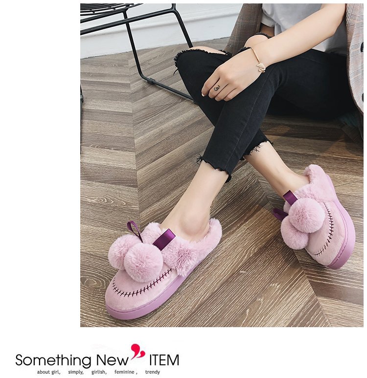Dép đi trong nhà một nửa sang trọng nữ ulzzang Baotou trong nhà dễ thương phiên bản Hàn Quốc của mùa đông ấm áp bên ngoài mặc lông dép búp bê