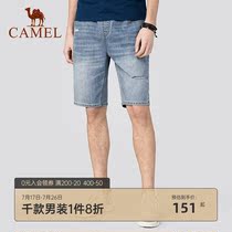 Camel mens summer new mens cat whisker hole denim shorts straight five-point pants tide loose pants