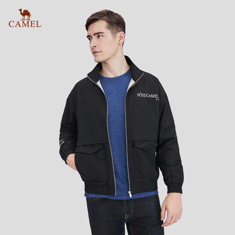 Camel men's jacket spring and autumn Korean version trend cargo top, casual versatility, handsome boy stand up collar jacket
