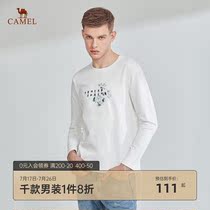 Camel mens autumn new round neck pure cotton long-sleeved t-shirt mens Korean version of casual printing base shirt mens tide t-shirt
