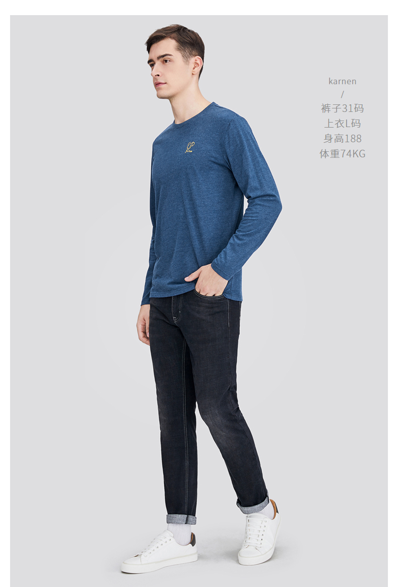 骆驼 男士春秋款 纯黑水洗弹力牛仔裤 图7