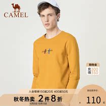 Camel Mens Round Neck Pullover Fashion Mens Sweater Spring and Autumn New Contrast Print Solid Color Thin Bottom Top