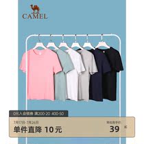 Camel cotton sports T-shirt mens new summer simple round neck solid color casual home short-sleeved top women