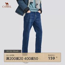Camel mens winter new velvet thickened jeans mens Korean version of straight casual warm trousers