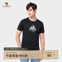 Camel mens 2021 summer new round neck printing short-sleeved t-shirt mens Korean version of the trend pure cotton base top clothes
