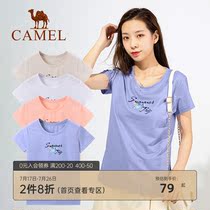 Camel short-sleeved womens insT shirt summer Korean loose solid color student base shirt purple top