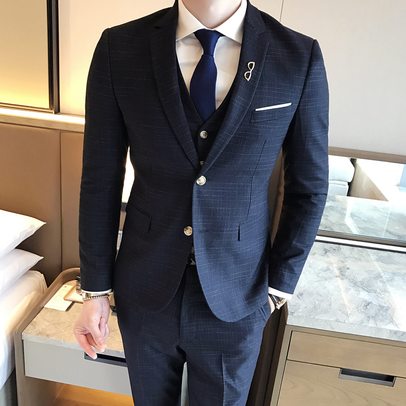 男士韩版新郎西服套装发型师小西装男三件套婚礼男生青少年 帅气