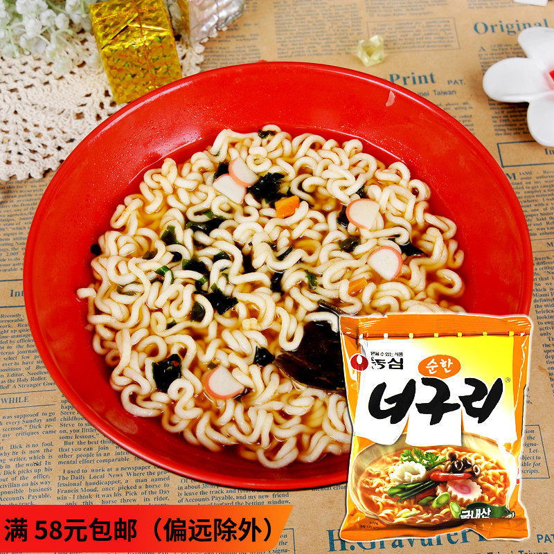 Korea imported instant noodles Nongxin little raccoon original flavor udon noodles seafood udon noodles instant noodles boiled noodles 120g