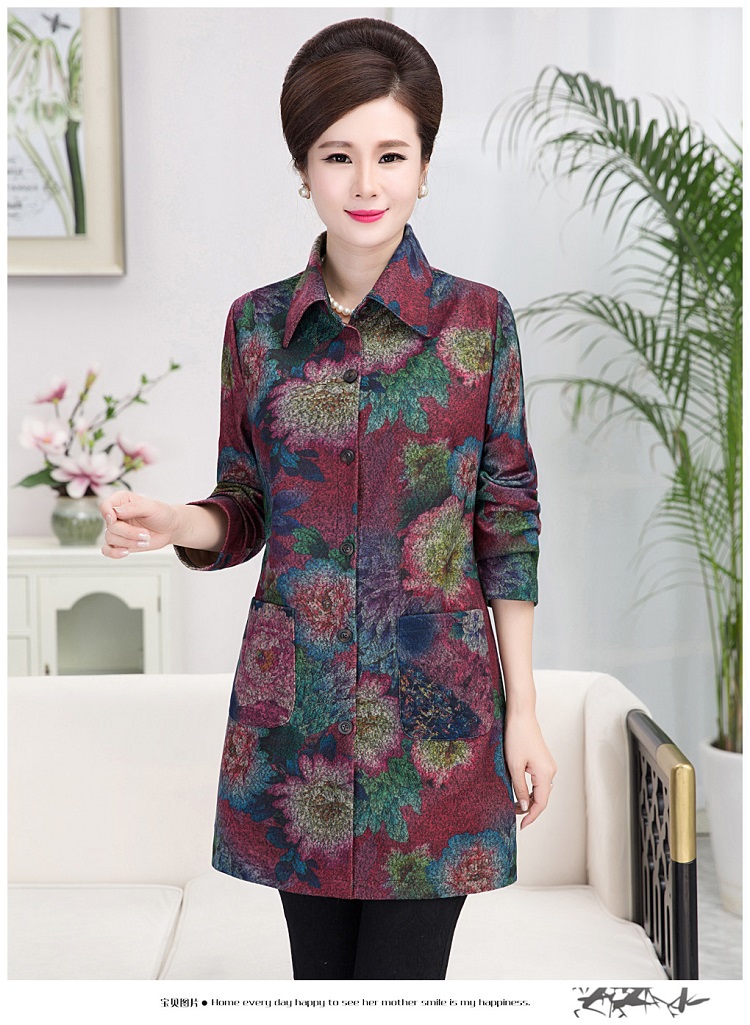 Mùa thu và mùa đông của phụ nữ trung niên áo sơ mi dài tay áo sơ mi dài cộng với nhung dày cơ sở áo khoác ấm những bộ đồ mặc nhà thanh lịch tuổi trung niên