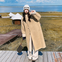 Lamb wool large size loose maternity coat womens winter outer wear plus velvet thickened suede coat fur all-in-one winter wear