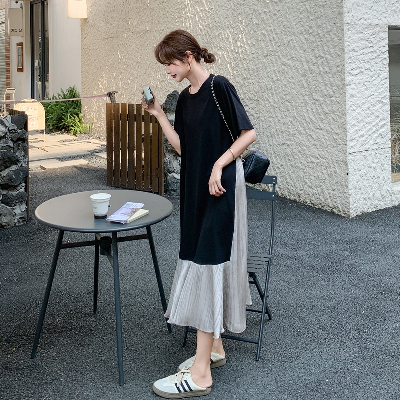 Maternity Summer Dress with a High-End Feel, Featuring a Spliced Fishtail Design, Loose Fit, and Tummy-Covering Long Dress for Summer