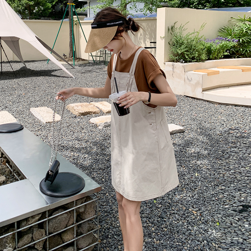 Maternity Suspender Dress, Sweet and Fresh T-Shirt Dress Two-Piece Set, Loose, Age-Reducing, Fashionable and Trendy Summer Outfit