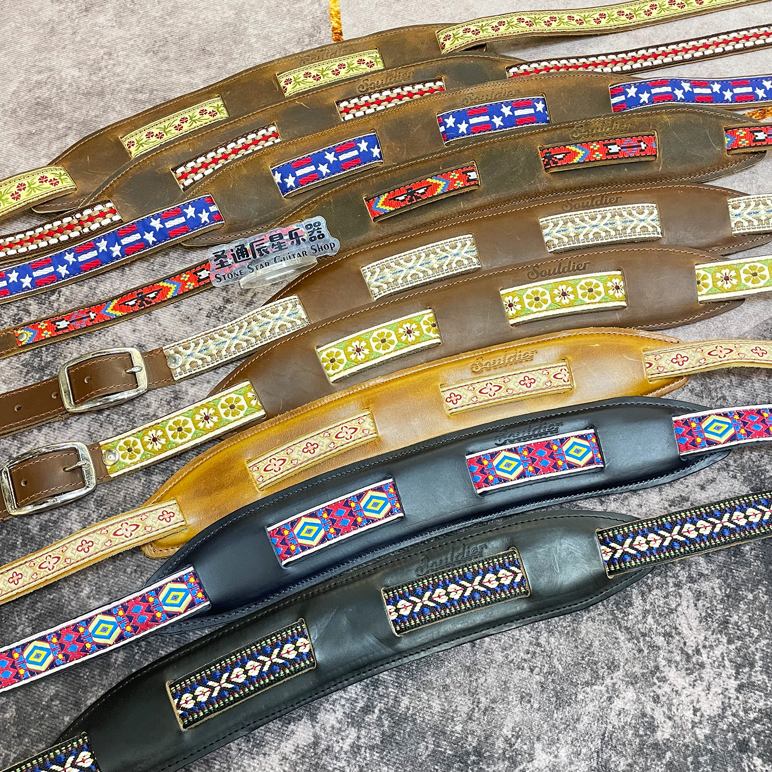 American-made Souldier vintage retro old series leather thickened shoulder pad fine section electric guitar strap